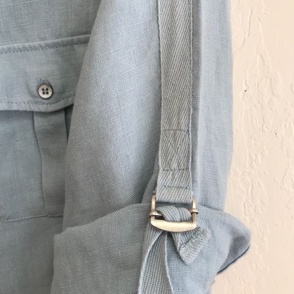 Soft Surroundings 100% Linen Light Blue Tunic w/ Pockets and Safari Sleeves S - Picture 3 of 5